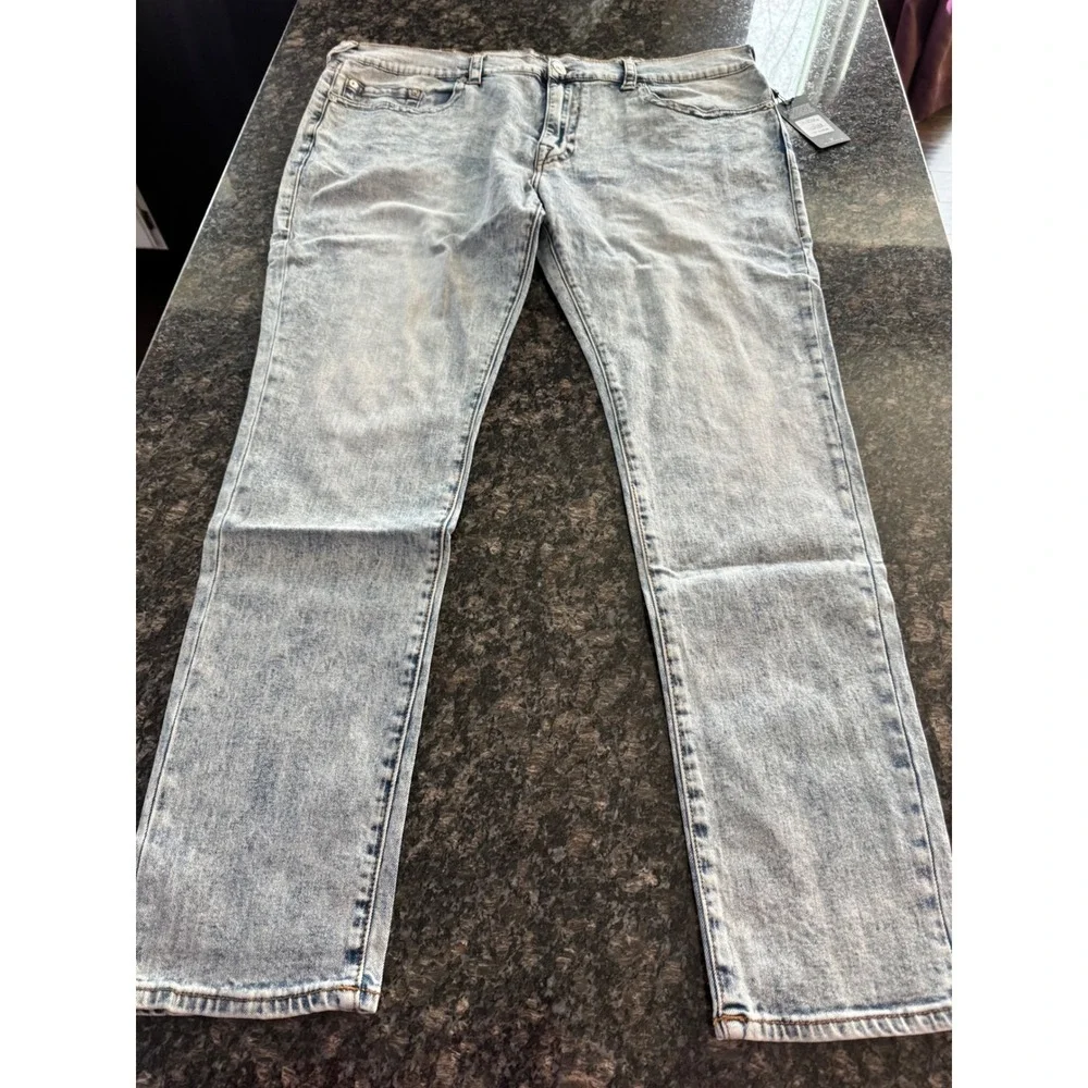True Religion Rocco Relaxed Skinny Jeans Light Show Blue Acid Wash Mens 44 10559